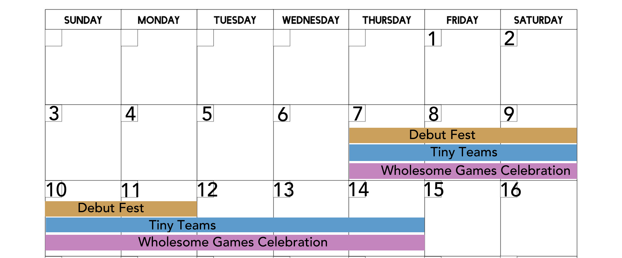 Calendar showing the events running at the same time.