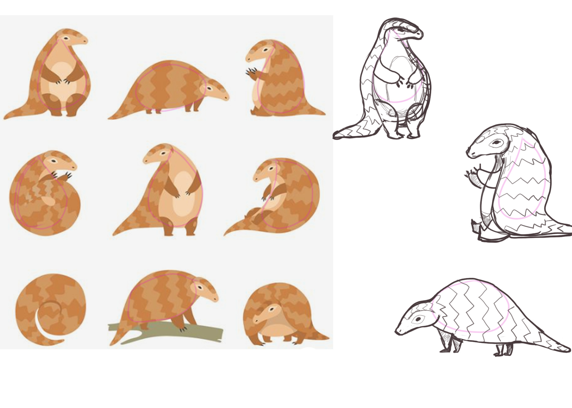 Vector art simplified pangolins.